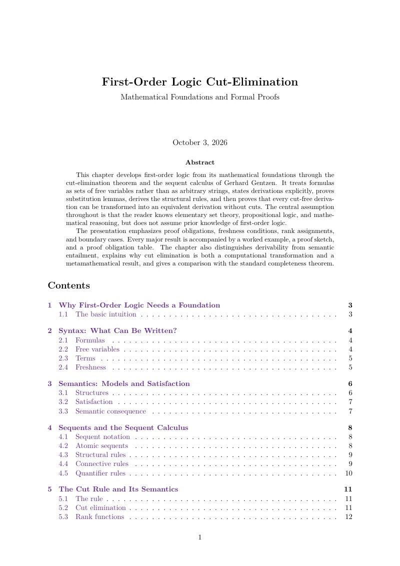 First page of First-Order Logic Cut-Elimination Theorem and Gentzen Sequent Calculus