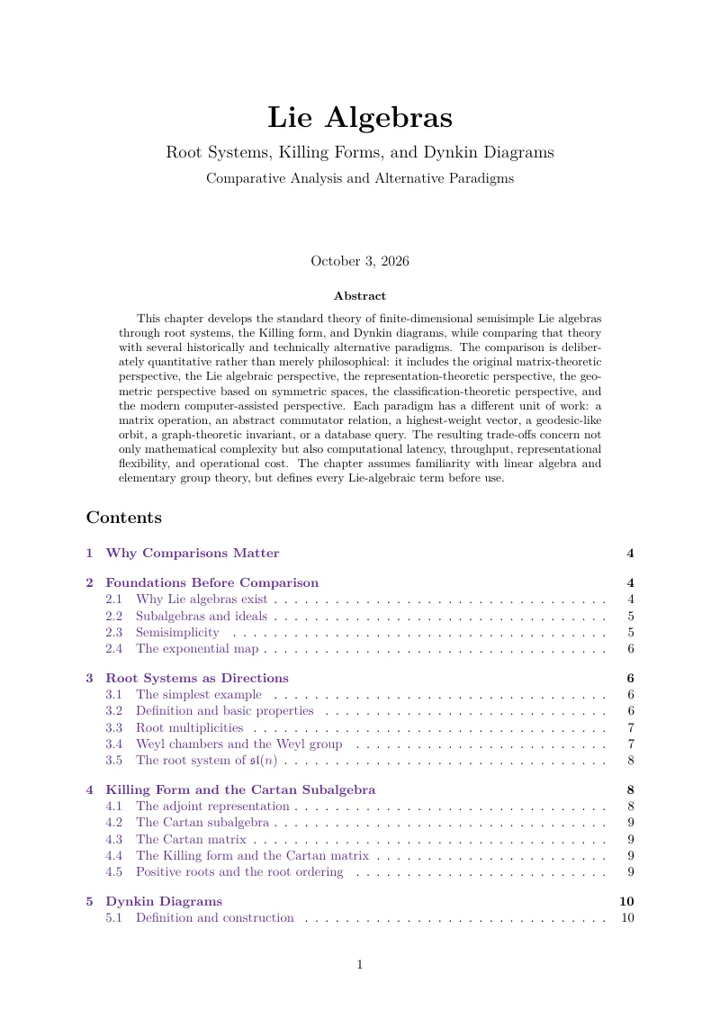 First page of Lie Algebras: Root Systems, Killing Form, and Dynkin Diagrams